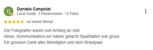 Die Fotografen waren von Anfang an nett. Ideen, Kommunikation,wir haben gelacht Spaßfaktor war gross. Ein grossen Dank aller Beteiligten und dem Brautpaar